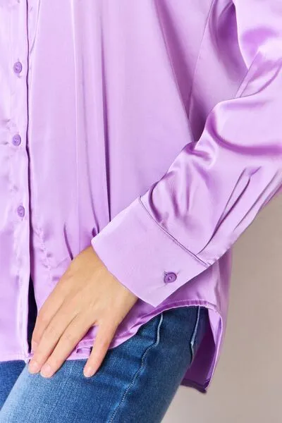 Zenana Satin Button Down Long Sleeve Shirt